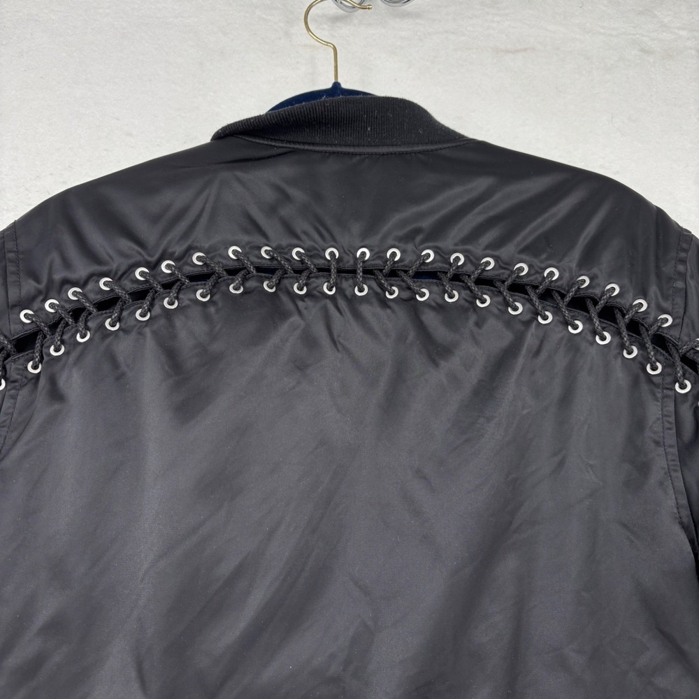 3.1 Phillip Lim Lace Up Back Bomber Jacket Size 8 Black Edgy Designer Zip Up - Picture 6 of 15